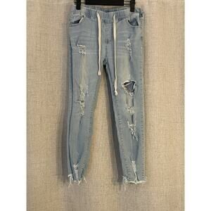 American Bazi Women’s Light Wash Denim Blue Jeans Distressed Size Large